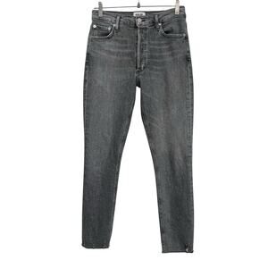 AGOLDE Nico Jeans Women 28 Gray High Rise Straight Slim Raw Hem Button Fly